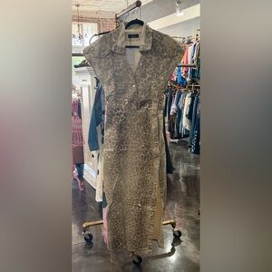 AKIRA Beige and Gray Leopard-Print Button Jacket